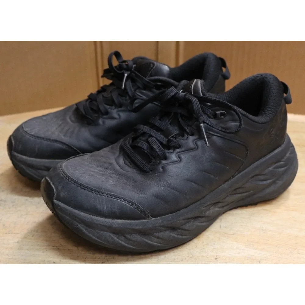 Hoka Bondi SR Running Shoes Womens 7D Wide Black Sneaker Slip Resistant Work Run